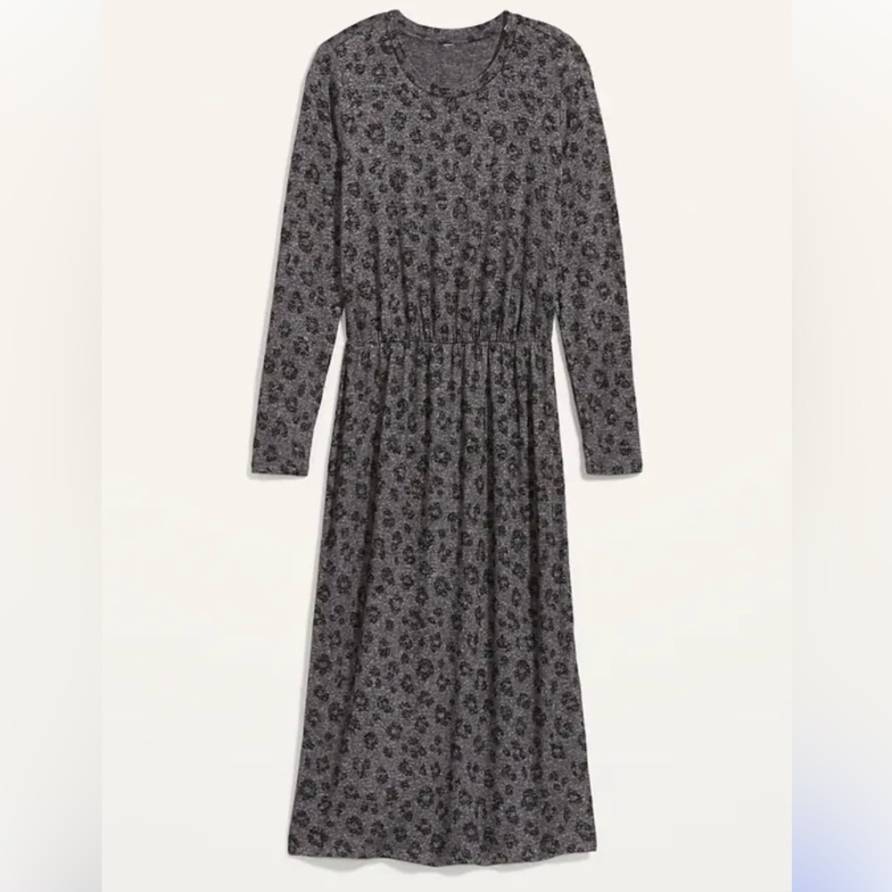 Old Navy Charcoal Animal Print Long Sleeve Dress